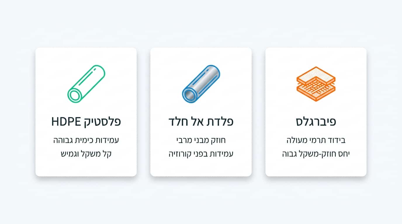 השוואת חומרים למגלשת צינור – פלסטיק, נירוסטה ופיברגלס