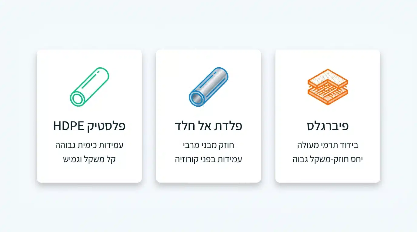 השוואת חומרים למגלשת צינור – פלסטיק, נירוסטה ופיברגלס