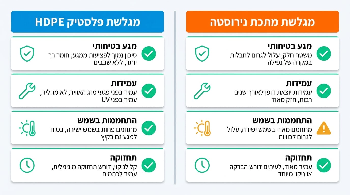 השוואה בין מגלשת פלסטיק למגלשת מתכת לגן ציבורי