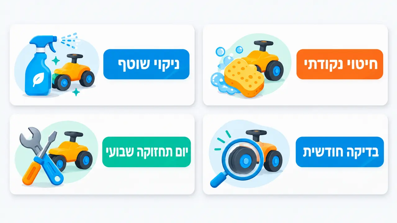 תחזוקת בימבות וכלי רכיבה בחצר הגן – עמידות בתנאי חוץ והיגיינה יומיומית